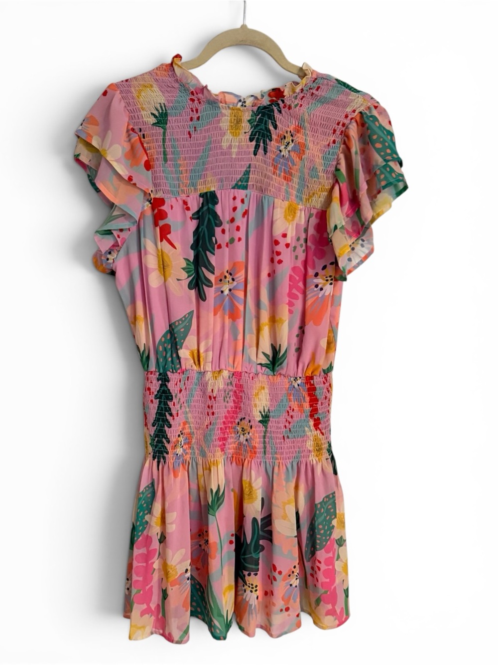 entro Pink Floral Smocked Ruffle Mini Dress - Picture 2 of 7